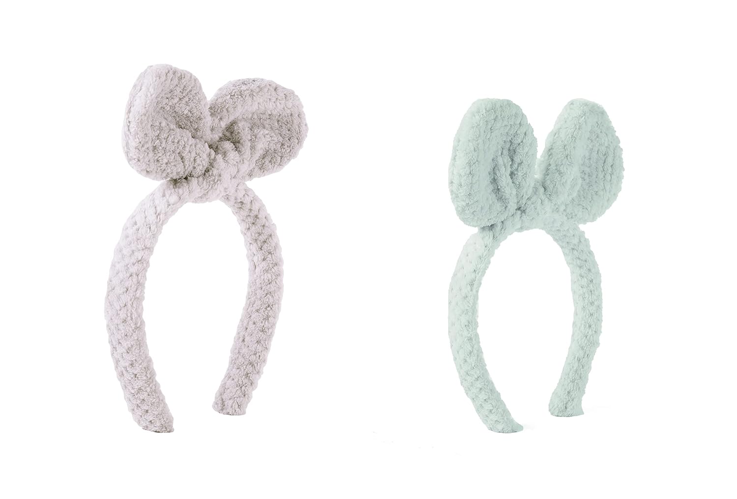 El Regalo 2 Cute Plush Fluffy Bow Hairbands | Bunny Ear Bow Headband/Hair Accessories for Girls (Off White & Gray)