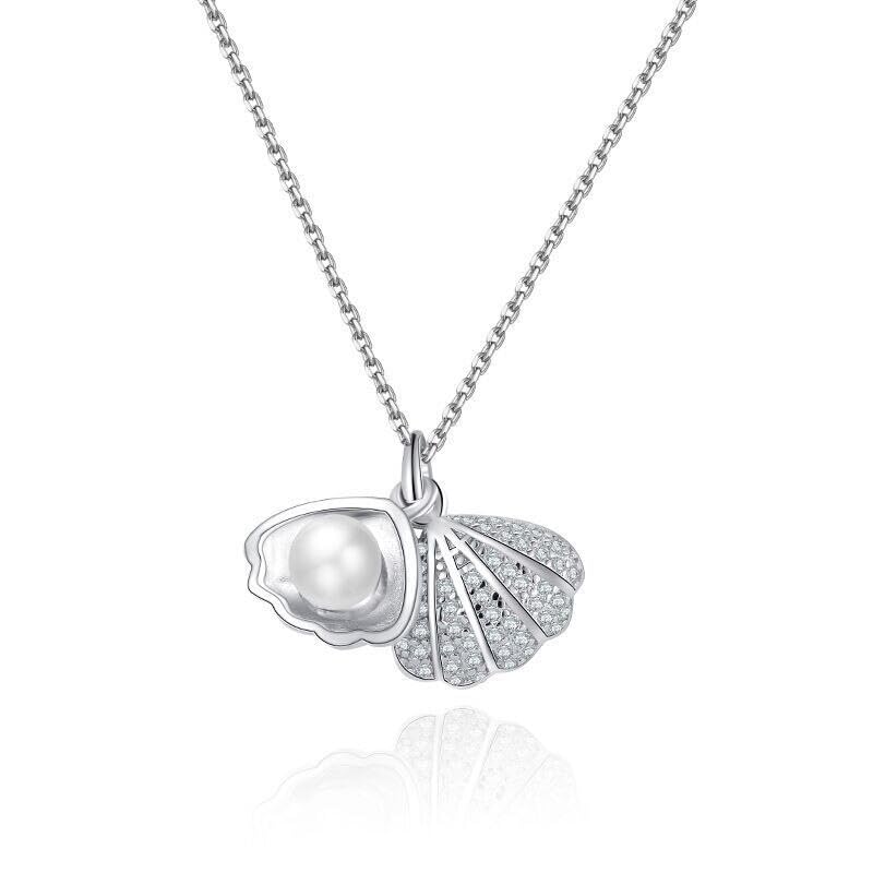 El Regalo Stainless Steel Anti Tarnish Pearl shell Pendant Necklace for Girls & Women, Trendy Waterproof Pearl Shell Pendant Necklace for Teens/Girls/Women, Mermaid Jewelry (Silver)