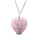 El Regalo Tree of Life Wire Wrapped Heart Shape Natural Quartz Stones Healing Crystal Chakra Pendant Necklace - Perfect Valentines Day Gift for Girls & Women (Rose Quartz)