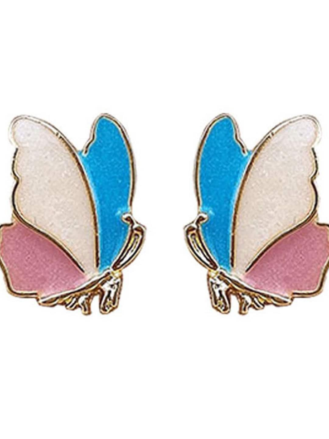 El Regalo 1 Pair Fancy, Cute Enamelled Butterfly Stud Earrings for Girls & Women - Fashion Enamalled Butterfly CZ Hypoallergenic & Nickel Free Earrings for Girls & Women (option-2)