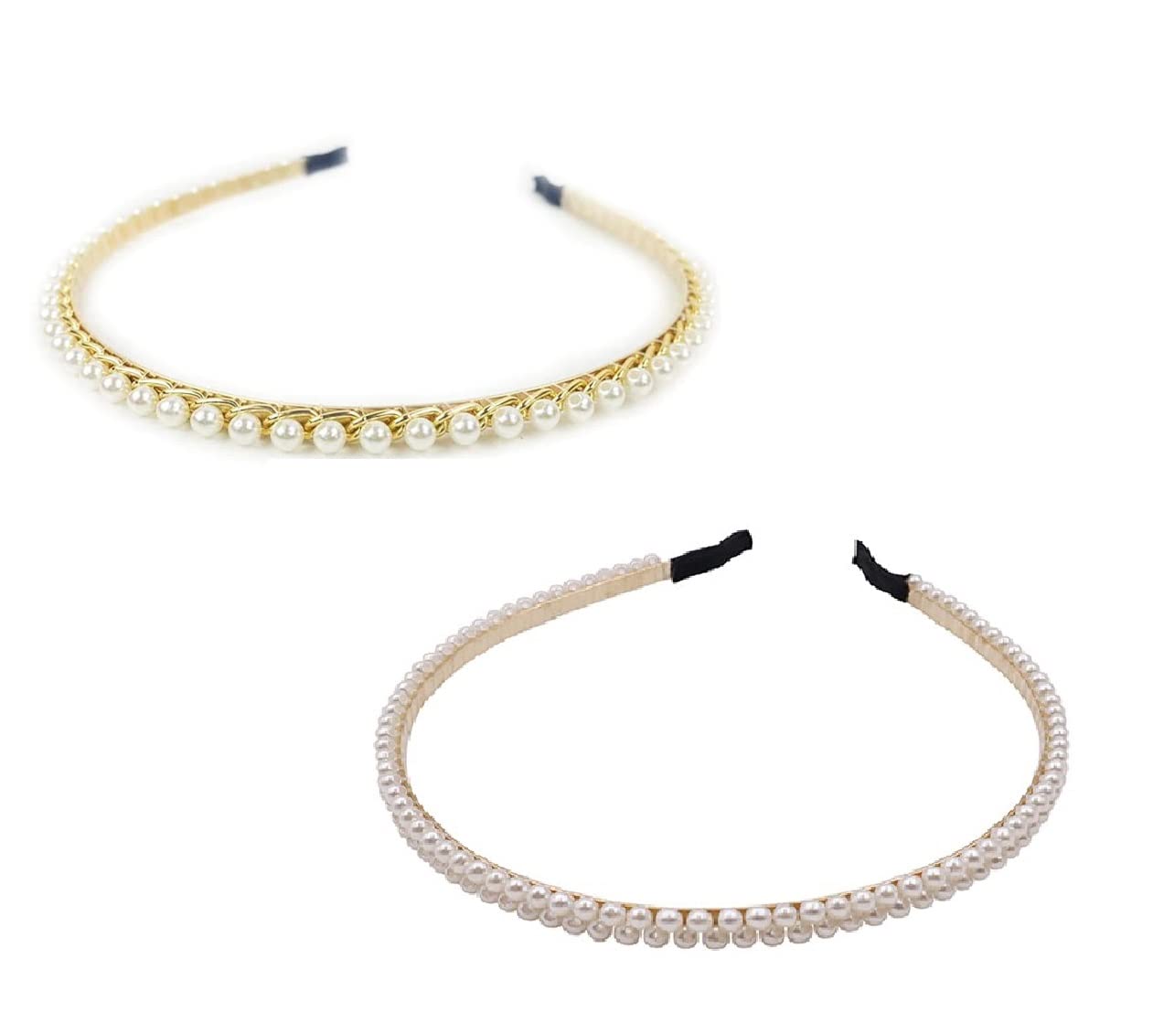 El Regalo 2 PCs Pearl Beads Hair Band Headband for Kids, Girls and women | Bridal Fancy Wedding Party Pearls Hairbands (Option- 4)