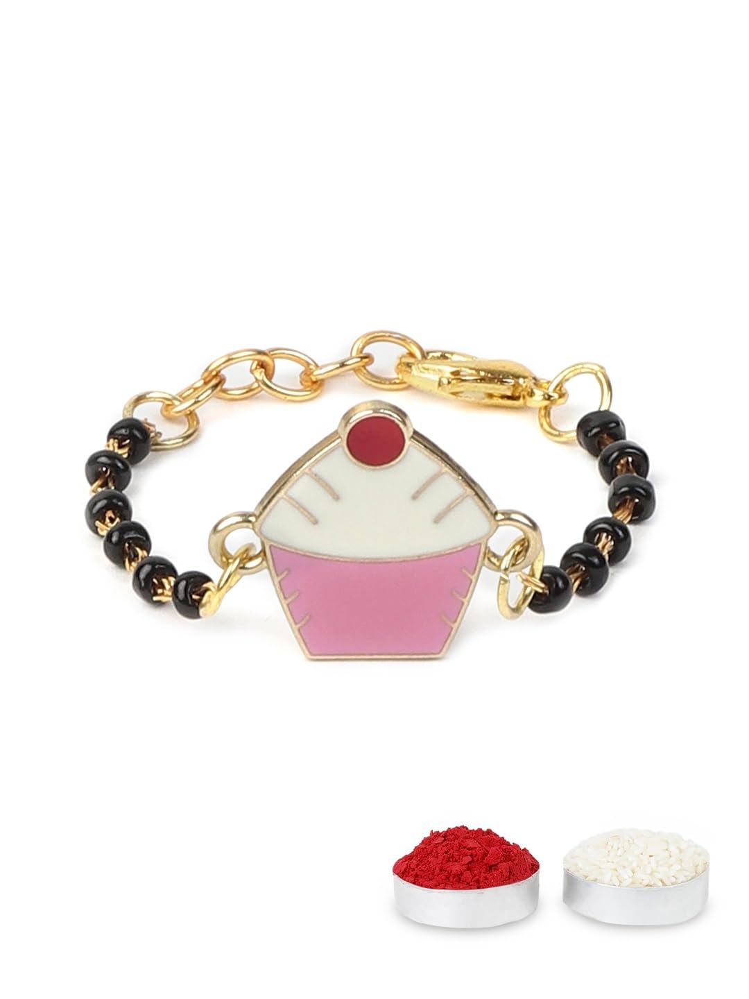 El Regalo Cute Evil Eye Nazaria Bracelet Rakhi for Babies/Kids with Roli Chawal, Rakhi Message card in Rakhi Gift Box- Baby Nazaria Rakhi (Cup Cake Nazaria Rakhi)