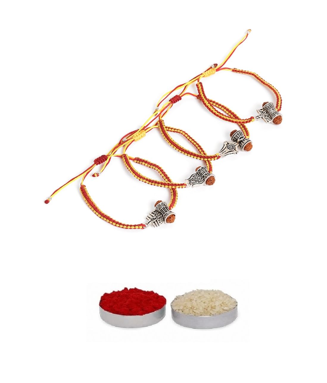 El Regalo 4PCs Rudraksha Trident Rakhi Set for Brothers with Roli Chawal, Message Card in Gift Box- OM, Trishul, Damru Rudraksha Rakhi for Bhai/Brother