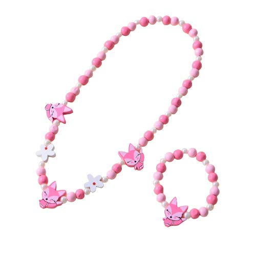 El Regalo Kids/Toddlers/Girls Wooden Beads Handmade Necklace & Bracelet Jewelry Sets (1 Necklace & 1 Bracelet): Kids Princess Jewelry Set (Kitty Pink Jewelry Set)