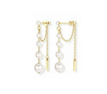 El Regalo 14K Gold Plated Pearl Front Back Earrings for Women/Girls - Graduated Pearl Drop Tassel Chain Jacket Earrings - Hypoallergenic Western Jewelry for Weddings, Parties & Gifting