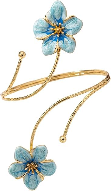 El Regalo Floral Enamel Armlet/Bajuband for Women & Girls - Adjustable Gold-Plated Upper Arm Cuff Bracelet | Bohemian Armlet for Weddings, Festivals & Dance Performances (Blue)