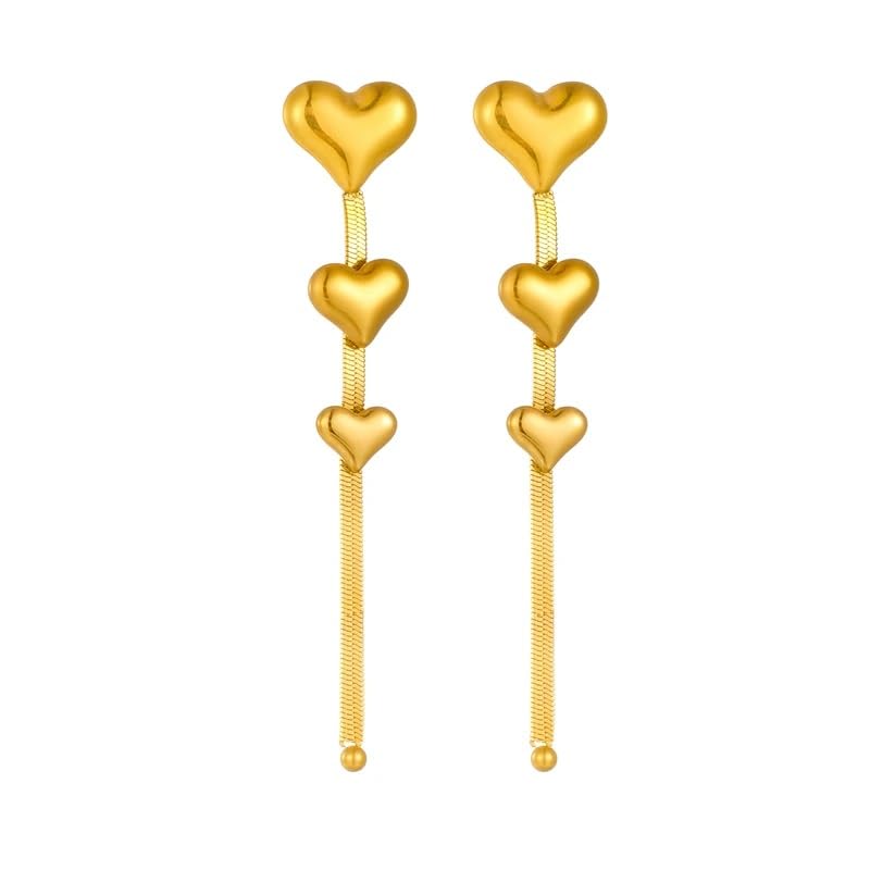 El Regalo Stainless Steel Ati Tarnish- NO RUST Earrings- Rose Gold Plated Stainless Steel Cute Stud Earrings for Women/Girls (3D Heart Tassel Earrings)