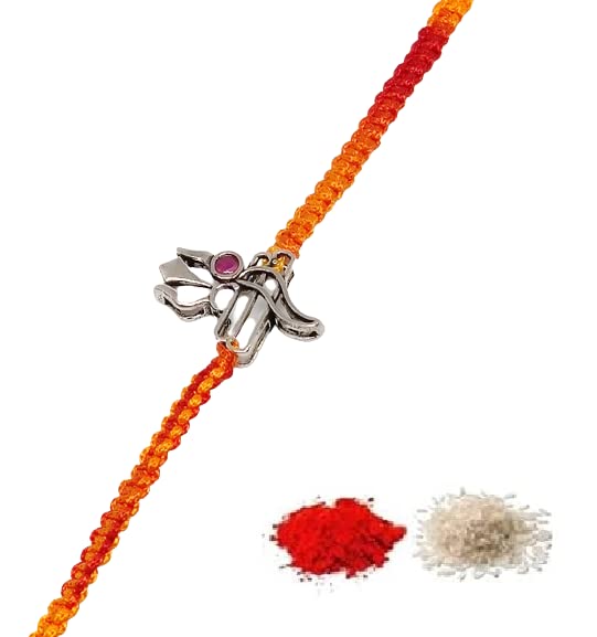 El Regalo 925 Sterling Silver OM/Trident Rakhis for Brother/Nephew/Niece - Real Silver OM Rakhi for Babies/Kids/Men (Trident Shank Silver Rakhi)