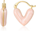 El Regalo 1Pair Love Heart Hoop Earrings- Small Oil Dripping Gold Plated Heart Earrings for Girls & Women Hoop (Pink)