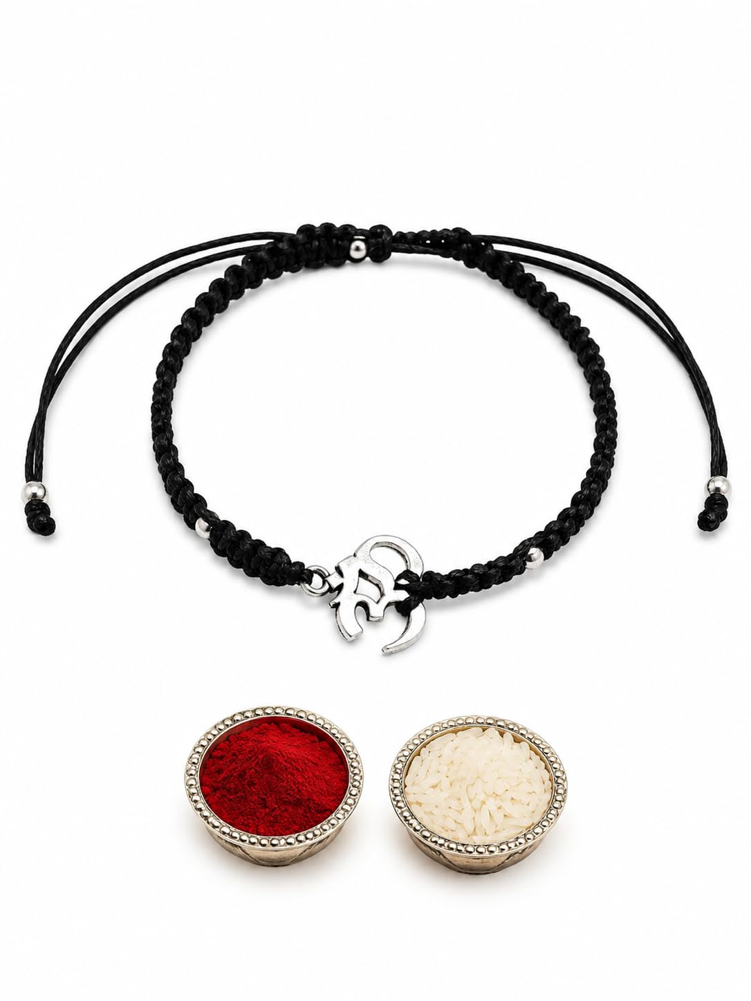 El Regalo Fancy & Traditional AUM/Shell Charm Rakhis for Brother | Elegant Auspicious Bracelet Rakhi for Bhai/Bhaiya with Roli Chawal in Gift Box (Black Aum/OM)