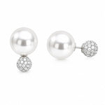 El Regalo's Double Sided 2 Ways Disco Ball Pearl Stud Earrings for Women | Reversible Front Back Ball Earrings | Crystal Rhinestone Back | Fashion Jewelry for Girls (White Pearl)