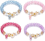 El Regalo 4PCs Cute Flower Bracelets- Shiny & Colorful Flower Charm Bracelets Set- Handmade Crystal Beaded Daisy Bracelets for Women Girls (Colors Option-2)