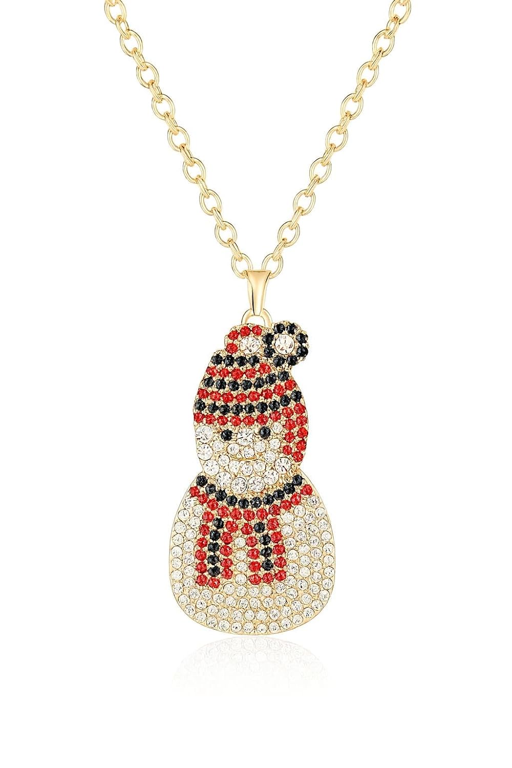 El Regalo Christmas Pendant Necklace Set for Women & Girls - Sparkling Snowman, Reindeer & Snowflake Long Chain Jewelry | Festive Xmas Accessories | Rhinestone & Enamel Christmas Necklaces (Xmas Snowman)