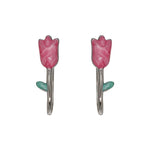 El Regalo Cute Tiny Pink Tulip Flower Bud Earrings for Girls & Women- Enameled Tulip Crawler Climber Earrings