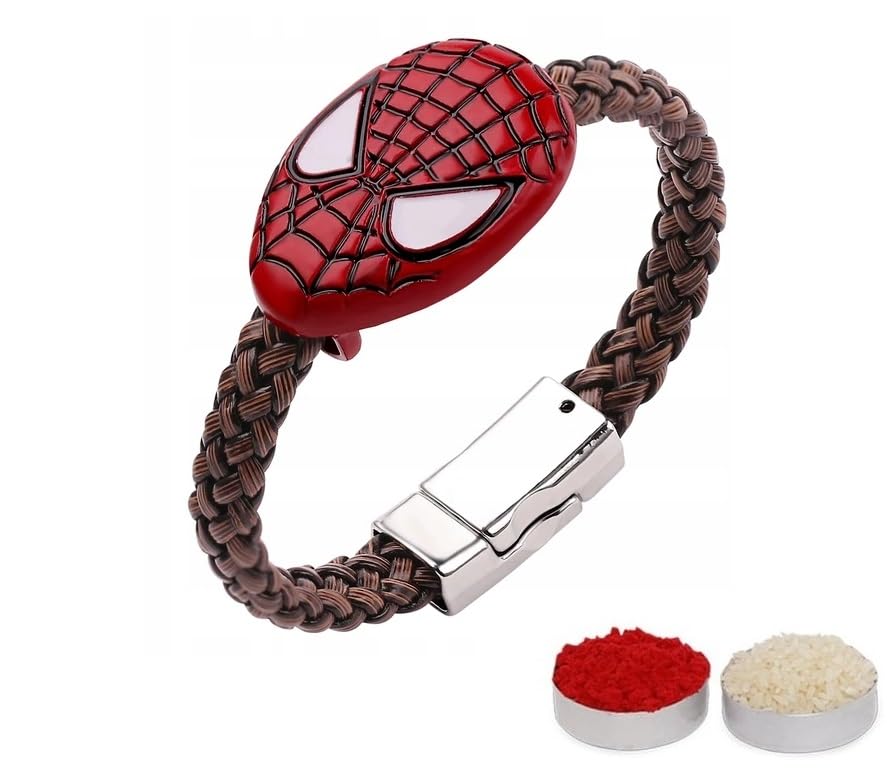 El Regalo Boys 1Pc Super Hero Bracelet Rakhi For Brother/Bhai With Roli Chawal Shagun Pack, Message Card In Rakhi Box (Spiderman)
