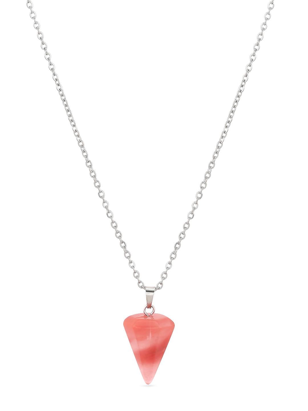 El Regalo 1PC Natural Stones Pointed Pendulum Unisex Pendant Necklace- Natural Healing Stones Peandant Chain Necklaces- Reiki healing/Feng shui (Peachy Cherry Quartz)