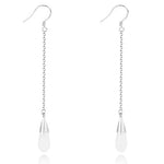 El Regalo Long Opal Liner Droplet Chain Dangle Threader Hook Earrings for Women - Silver Plated, Minimalist Tassel Design, Elegant Earrings (Natural White)