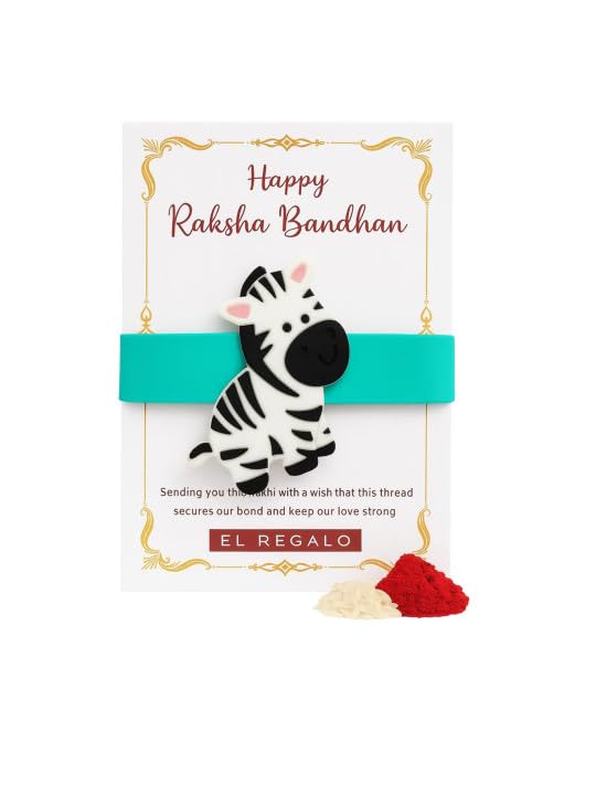 El Regalo Cute Slap Band Bracelet Rakhi for Kids Boys & Little Brother | Fun Quirky Silicone Slap Wristband Rakhi for Toddlers & Children with Roli Chawal Pack and Gift Box (Zebra)