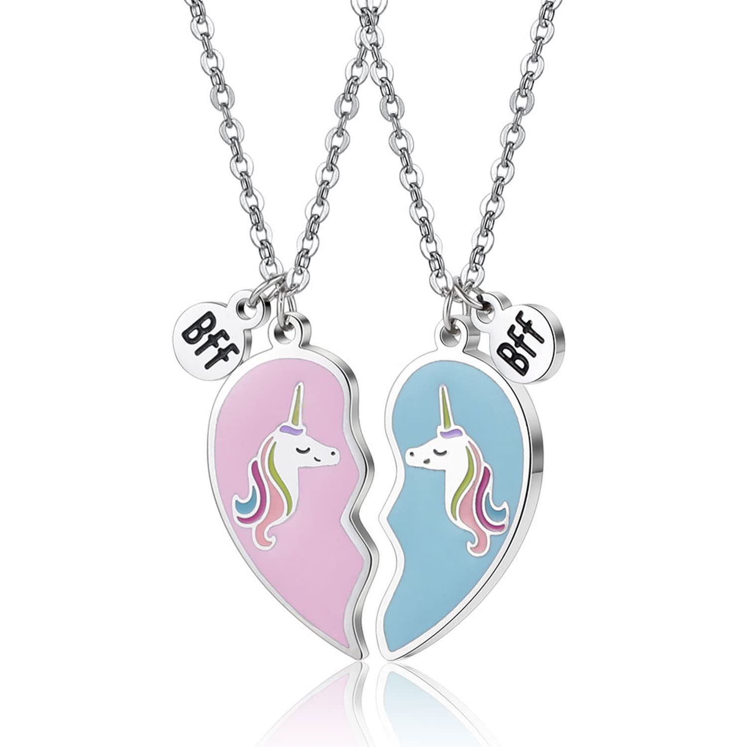 El Regalo BFF Heart Necklace BFF Unicorn Jewelry Gift for Friends