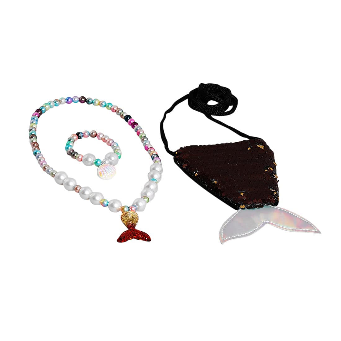 El Regalo 3 PCs Set of Mermaid Princess Girls Kids Necklace & Bracelet with Coin Pouch - Sequins Mermaid Tail Coin Purse Necklace Bracelet Gifts for Girls/Kids/Toddlers (Option-4)