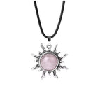El Regalo Vintage Style Natural Stones Gothic Sun Pendant Unisex Necklace (Rose Quartz- Pink)