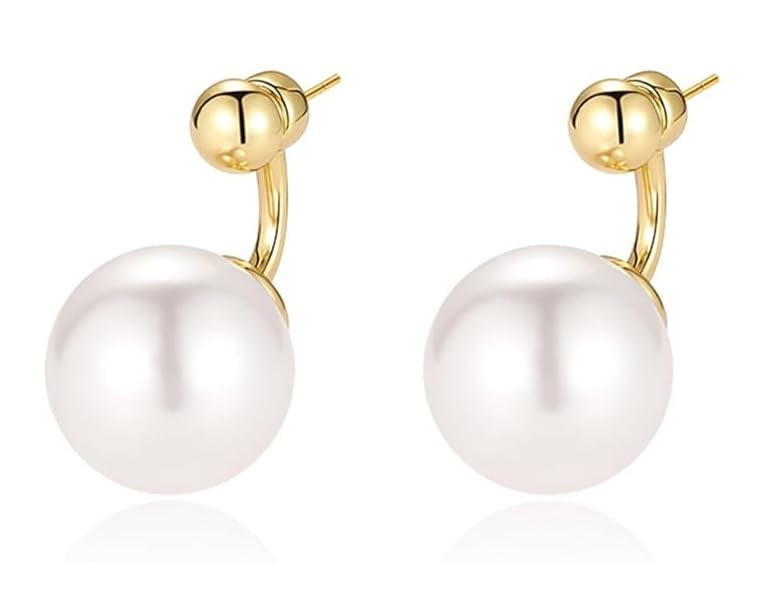 El Regalo Elegant Faux Pearl Earrings for Women - Elegant 18K Gold & Silver Plated Moti Jewelry Collection | Fancy Studs, Dainty Drops & Long Dangle Pearls Earrings for Girls (Style-10)