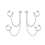 El Regalo Women's 1 Pair Pearl Studs Ear Cuff Earrings- Tassel Chain Imitation Pearl Punk Style Ear Cuff Clip Earrings