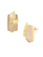 El Regalo Fancy Leaf Raw Stones Stud Brass Contemporary Earrings - Gold Plated Matte Finish Stone Studs for Girls and Women (Pale Pink)
