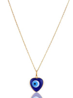 El Regalo Unisex Heart Evil Eye Pendant Necklace for Girls/Boys/Men & Women- Handmade Glass Lamp work Nazar Evil Eye Pendant Necklaces- Valentines Day Gift (Gold Tone Blue Heart with Chain)