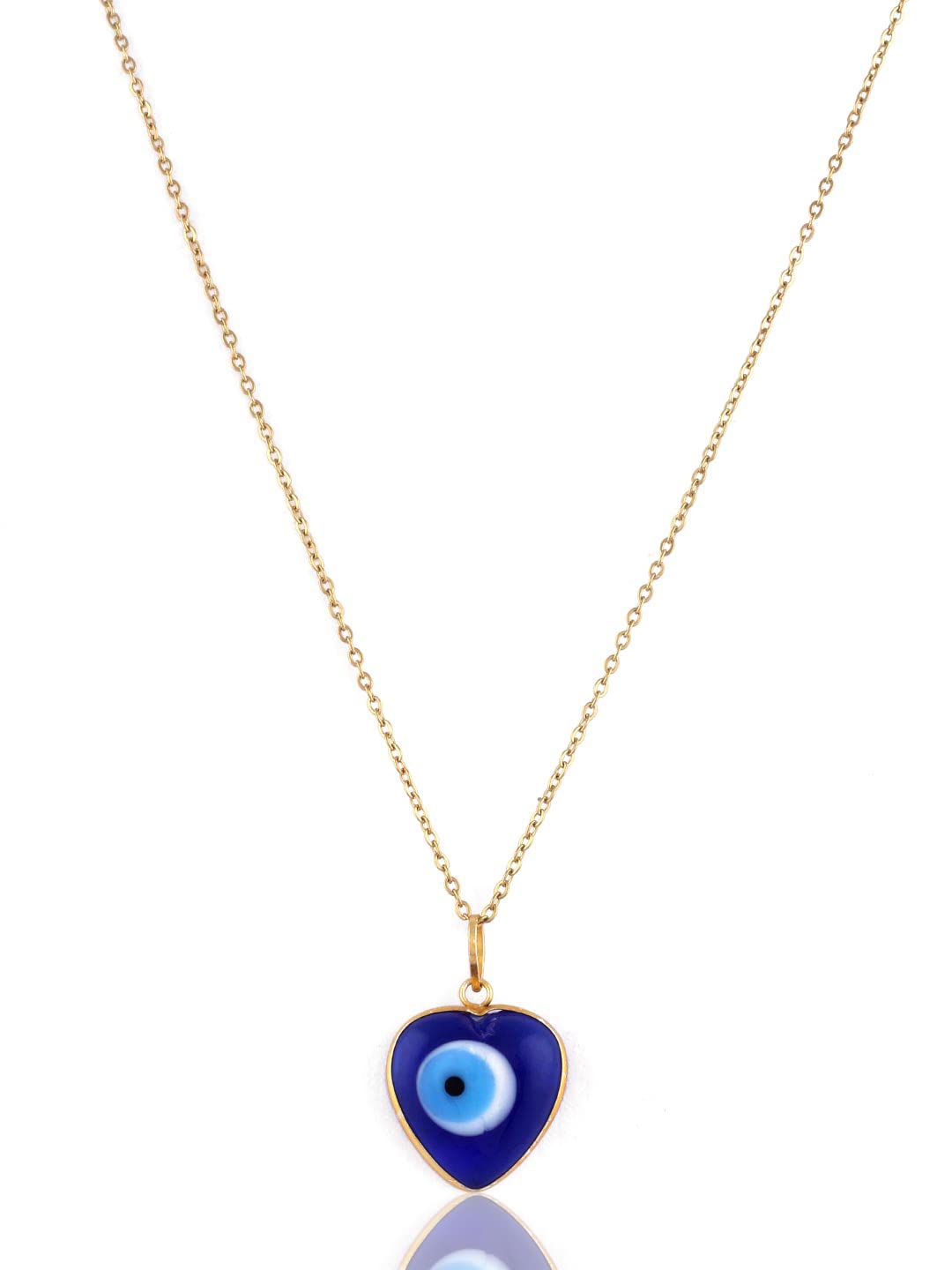 El Regalo Unisex Heart Evil Eye Pendant Necklace for Girls/Boys/Men & Women- Handmade Glass Lamp work Nazar Evil Eye Pendant Necklaces- Valentines Day Gift (Gold Tone Blue Heart with Chain)
