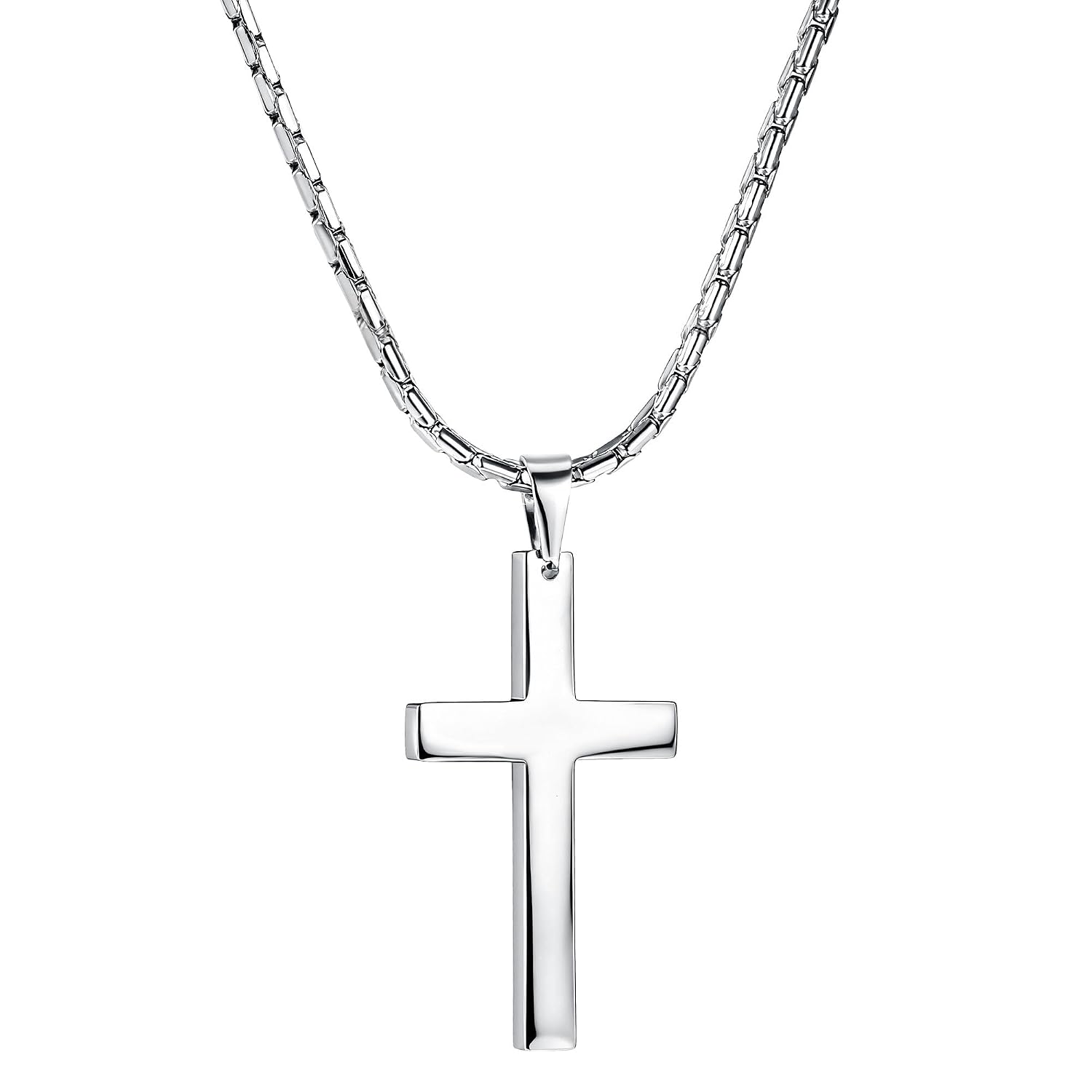 ORAZIO 3MM Stainless Steel Chain Cross Pendant Necklace for Men Silver Tone 30 Inches