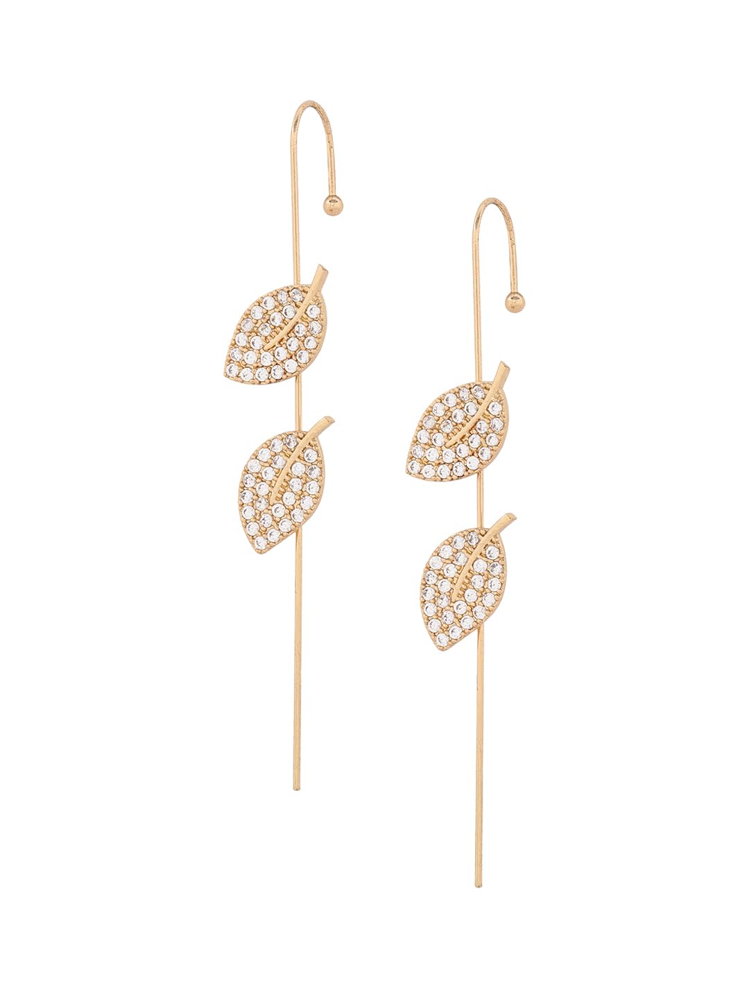 El Regalo 1 Pair Fancy Western Ear Wrap Needle Ear Crawler Earrings - Inlaid Zircon, Elegant Ear Cuff Climber Hook Earrings for Women Girls (Stylish 2 Leaves Ear Crawlers)