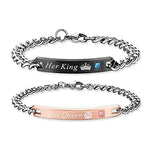 El Regalo Stainless Steel His and Hers Lovers Matching His Queen Her King Couple Bracelet for Women Men Girls Boys Jewelry Set Valentines Day Birthday Gift