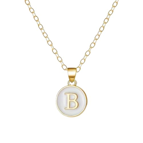 El Regalo Personalized Name Initial Letters Pendant Necklace-Enamelled Name Initials Pendant with Stainless Steel Chain (B),Gold