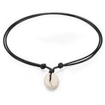 El Regalo Bohemian Shell Pendant Unisex Adult Necklace- Cowrie Choker Black Leather Cord Adjustable Necklace