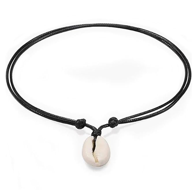 El Regalo Bohemian Shell Pendant Unisex Adult Necklace- Cowrie Choker Black Leather Cord Adjustable Necklace