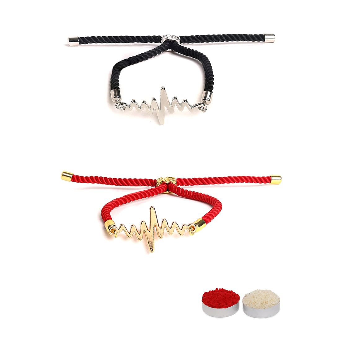 El Regalo Unisex Adult 2Pcs Heart Beat Rakhis Combo For Bhaiya/Bhabhi- Designer & Meaningful Rakhi Set With Roli Chawal, Rakhi Message Card In Rakhi Gift Box For Brother/Sister-In-Law