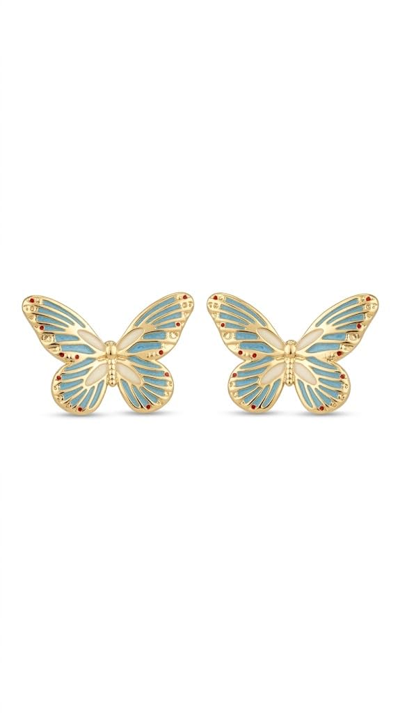 El Regalo 1Pair Stainless Steel Anti-Tarnish Pink Enamel Earrings for Girls & Women | Trendy & Cute Leaf, Bow, Ribbon, Strawberry & Butterfly Stud Earrings (Butterfly)