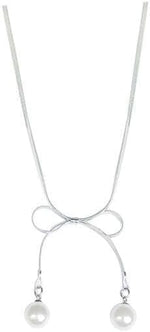 El Regalo Stainless Steel Bow Tie Pearl Necklace- Anti Tarnish, Waterproof, Minimalist, Statement Bow Choker Ribbon Necklace for Girls & Women (Bow Tie Pearl Tassel)