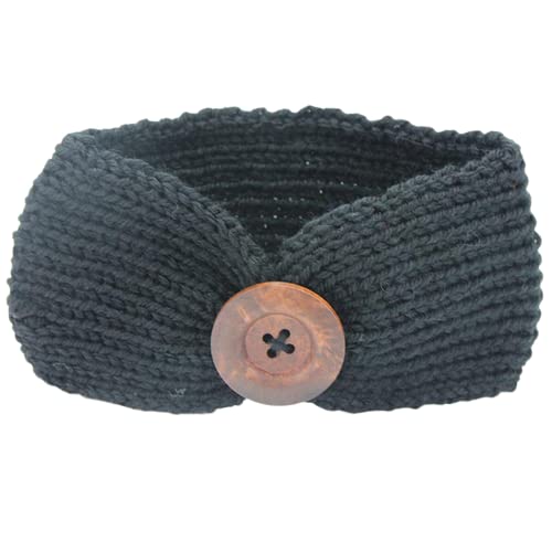 El Regalo Baby Woolen Knitting Infant Button Headbands Turban Head Wrap Knotted Hair Band for Girls & Boys (Black)