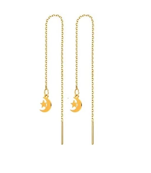 El Regalo Cute & Tiny Moon Stars Needle Threader Earrings for Girls & Women- Tassel Long Chain Threader Earring Set for Women Teen Girls