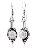 El Regalo Oxidized Silver Plated Tibetan Boho Earrings - Ethnic Tribal Gypsy Drop Pearl Earring for Girls & Women: Christmas Gift for Her (Liner)