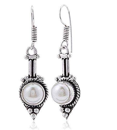 El Regalo Oxidized Silver Plated Tibetan Boho Earrings - Ethnic Tribal Gypsy Drop Pearl Earring for Girls & Women: Christmas Gift for Her (Liner)