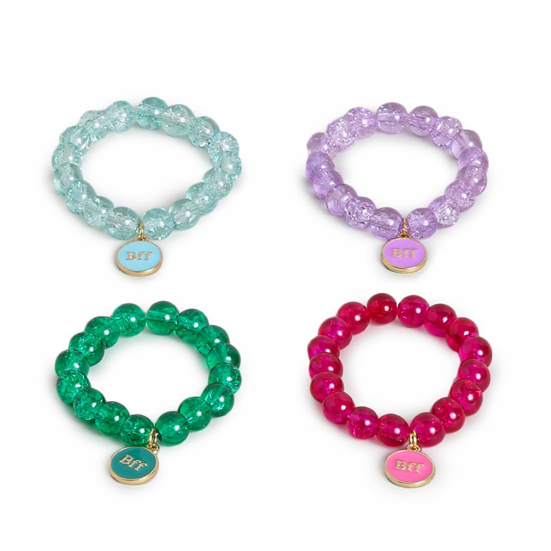 El Regalo 4 PCs BFF Best Friends Forever Rainbow Beaded Charms Bracelets Set- Cute BFF Charms Stretchy Party Favors/Friendship Day/Birthday Gift Jewelry for Baby Toddler Girl (Option-3)