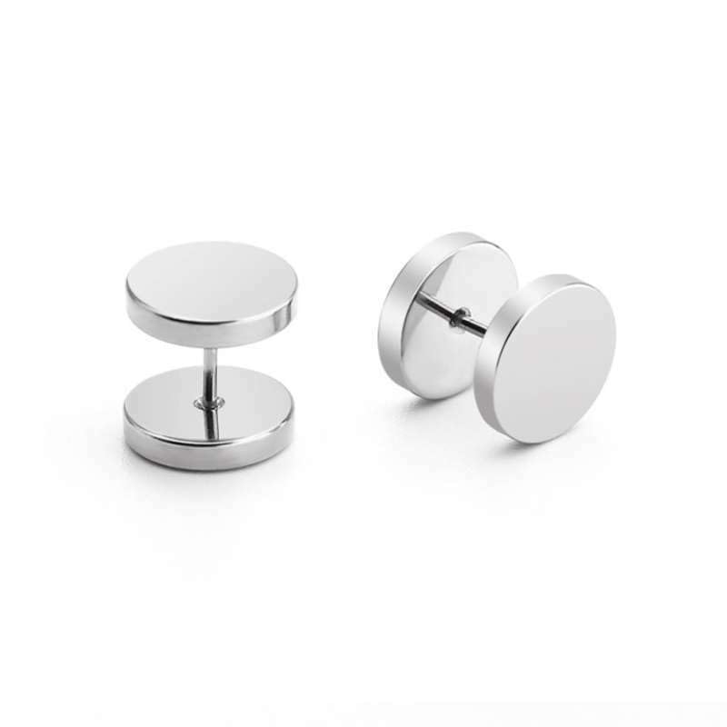 El Regalo Surgical Stainless Steel Dumbbell Barbell Unisex Stud Earrings for Girls/Boys/Men/Women- 8mm, Screw Helix Tragus Piercing Allergy Free Stud Earrings (Silver)