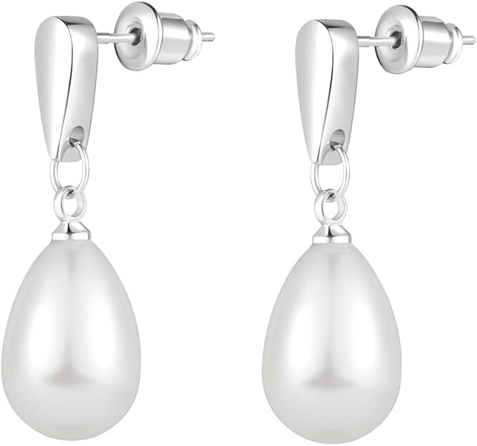 El Regalo Elegant Faux Pearl Earrings for Women - Elegant 18K Gold & Silver Plated Moti Jewelry Collection | Fancy Studs, Dainty Drops & Long Dangle Pearls Earrings for Girls (Style-1)