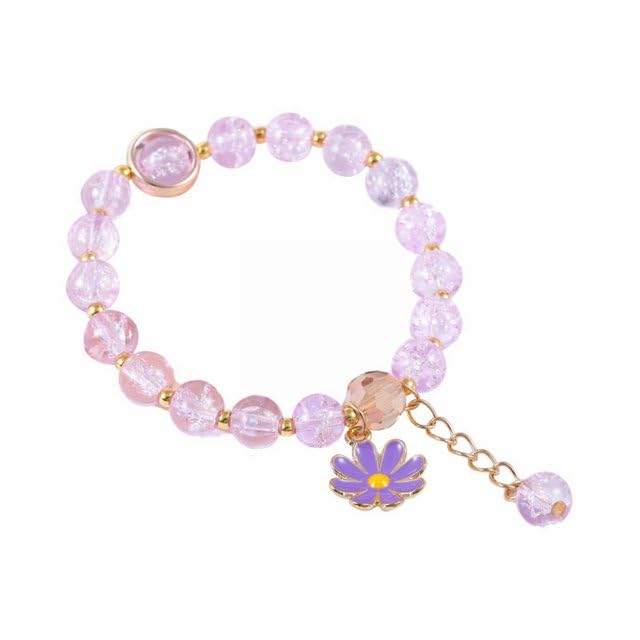El Regalo 1 PC Dailsy Flower Sparkly Crystal Beads Tassel Bracelet for Girls/Teens/Women- Cute Crackle Beads Daisy Flower Stretch Bracelet (Purple)
