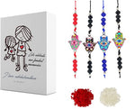 El Regalo Set of 4 Hamsa Hand Rakhi for bhaiya Bhabhi - Hand Painted Hamsa Hand Rakhi for Brother Bhai Bhabhi Bhaiya - Hamsa Nazar Amulet Thread Rakhis for Kids and Adults Unisex (Option2)