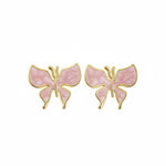 El Regalo 1Pair Stainless Steel Anti-Tarnish Pink Enamel Earrings for Girls & Women | Trendy & Cute Leaf, Bow, Ribbon, Strawberry & Butterfly Stud Earrings (Butterfly Stud)