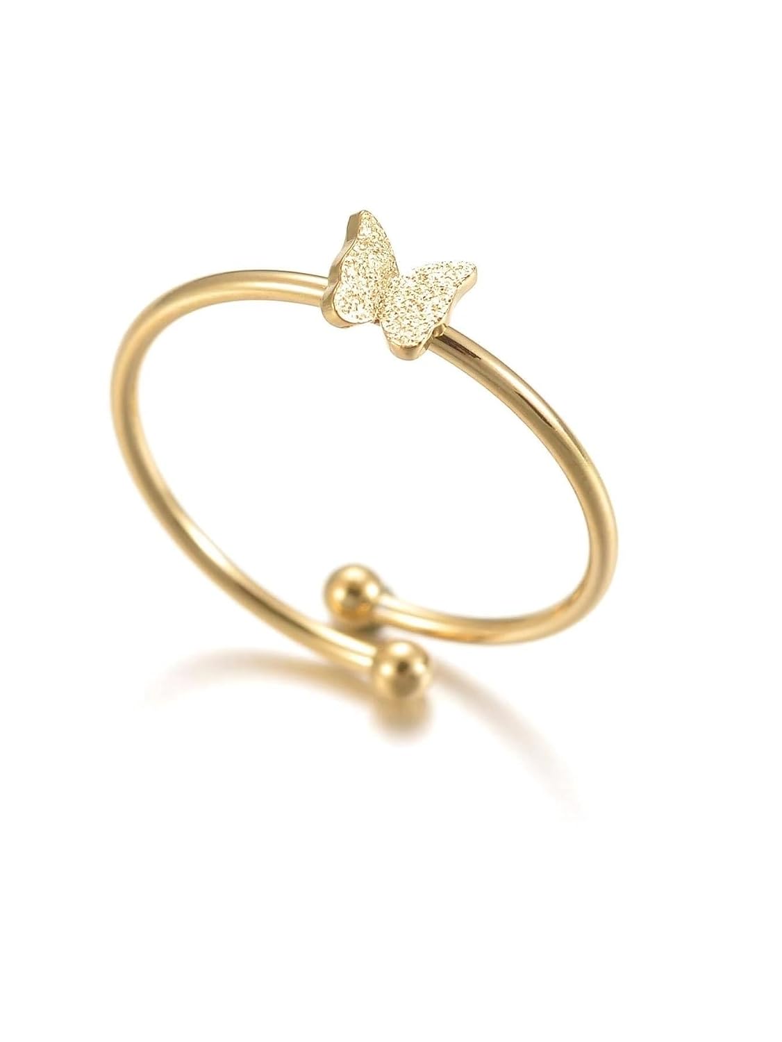 El Regalo 1PC Cute Stainless Steel Butterfly Ring- Anti Tarnish, Adjustable Butterfly Finger Rings for Girls & Women (Gold)